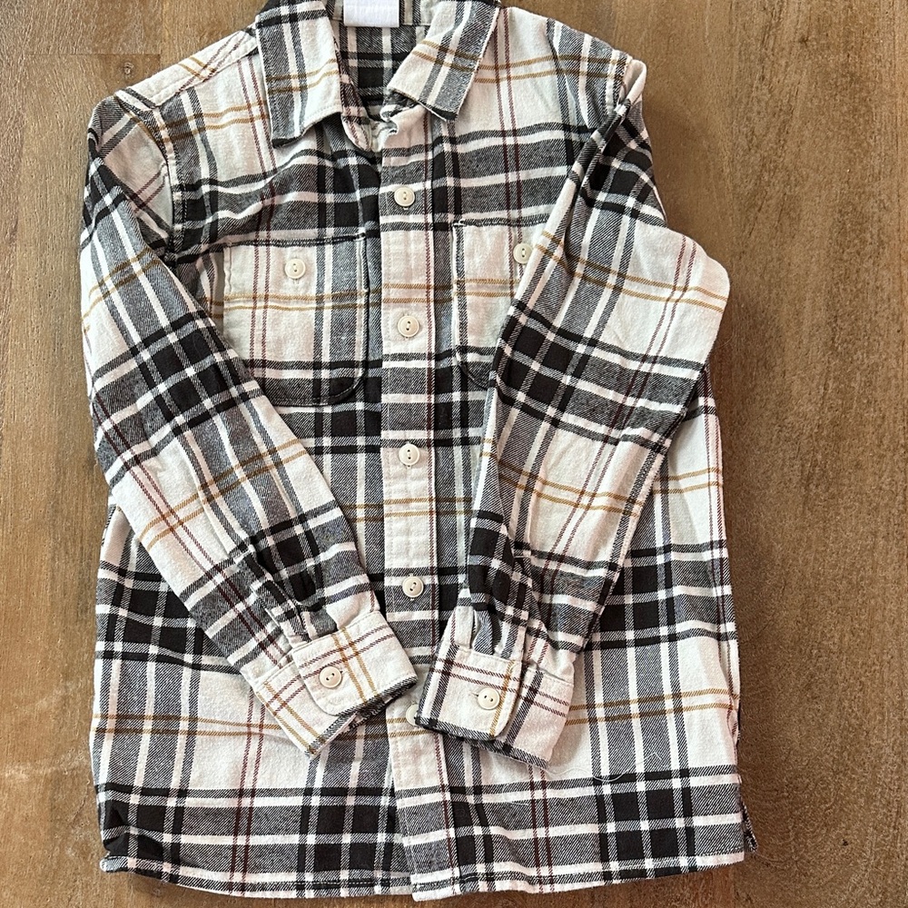 GAP Kids Cream and Brown Plaid Shirt size small